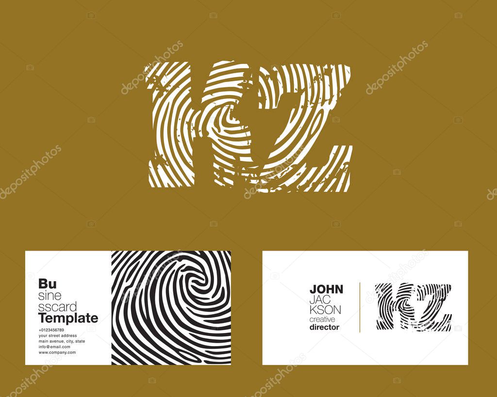KZ  Letters Company Logo with finger print sign, with Business Card Template Vector illustration, corporate identity