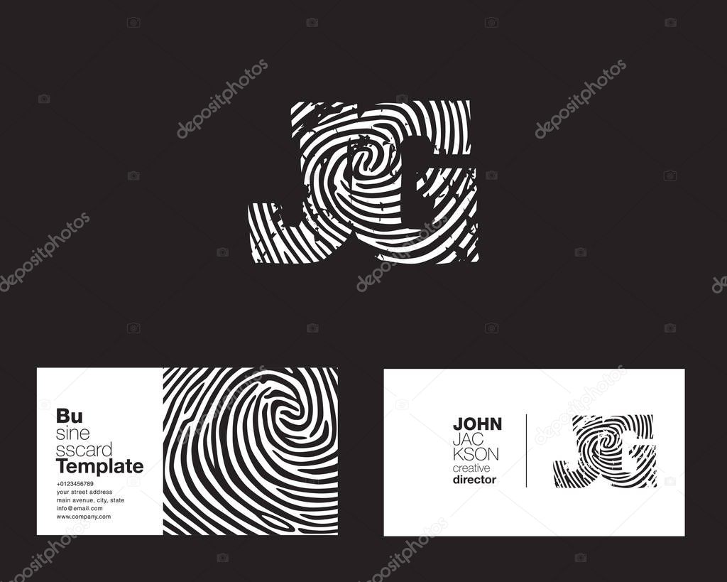 JG  Letters Company Logo with finger print sign, with Business Card Template Vector illustration, corporate identity