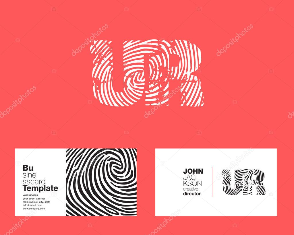 UR Letters Company Logo with finger print sign, with Business Card Template Vector illustration, corporate identity