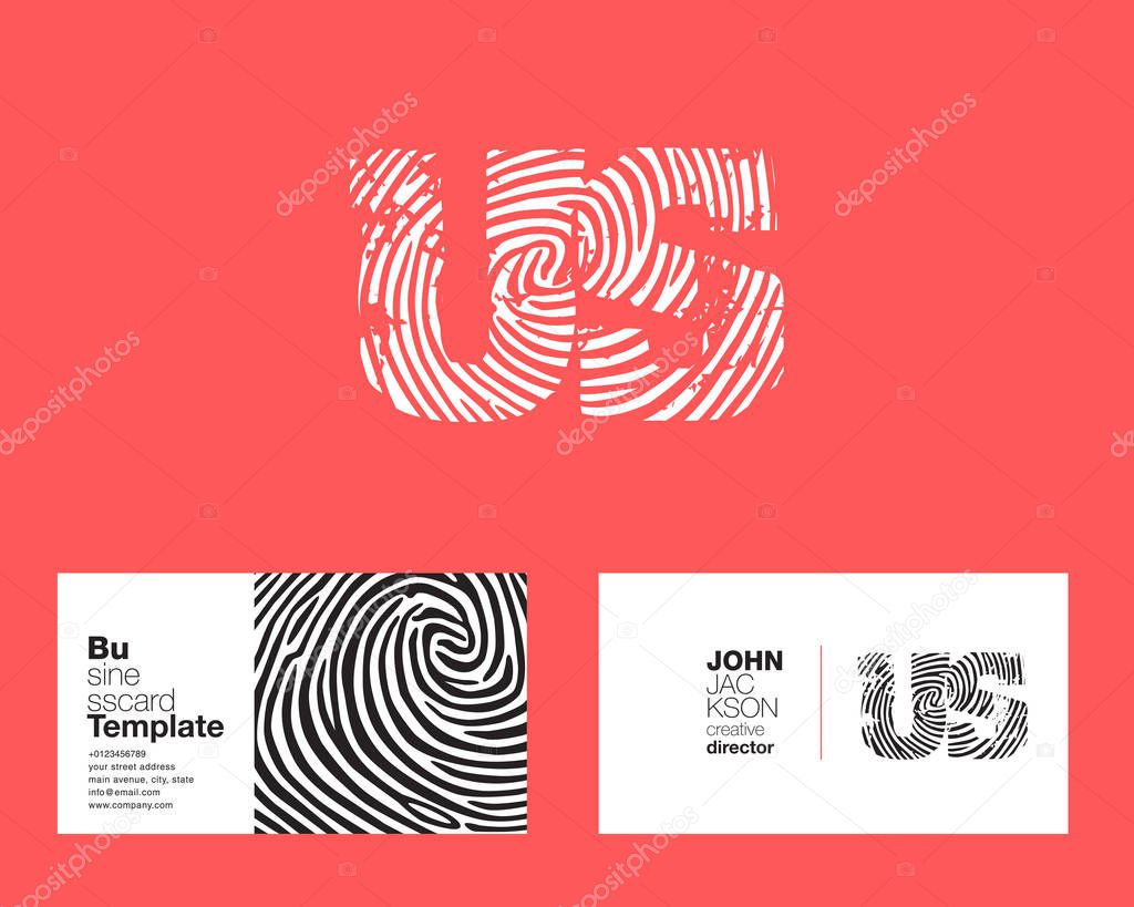 US Letters Company Logo with finger print sign, with Business Card Template Vector illustration, corporate identity