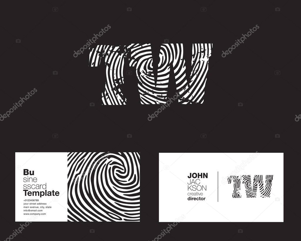 TW Letters Company Logo with finger print sign, with Business Card Template Vector illustration, corporate identity