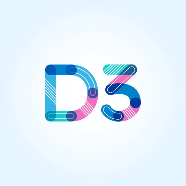 D3 문자와 숫자 로고 아이콘 — 스톡 벡터