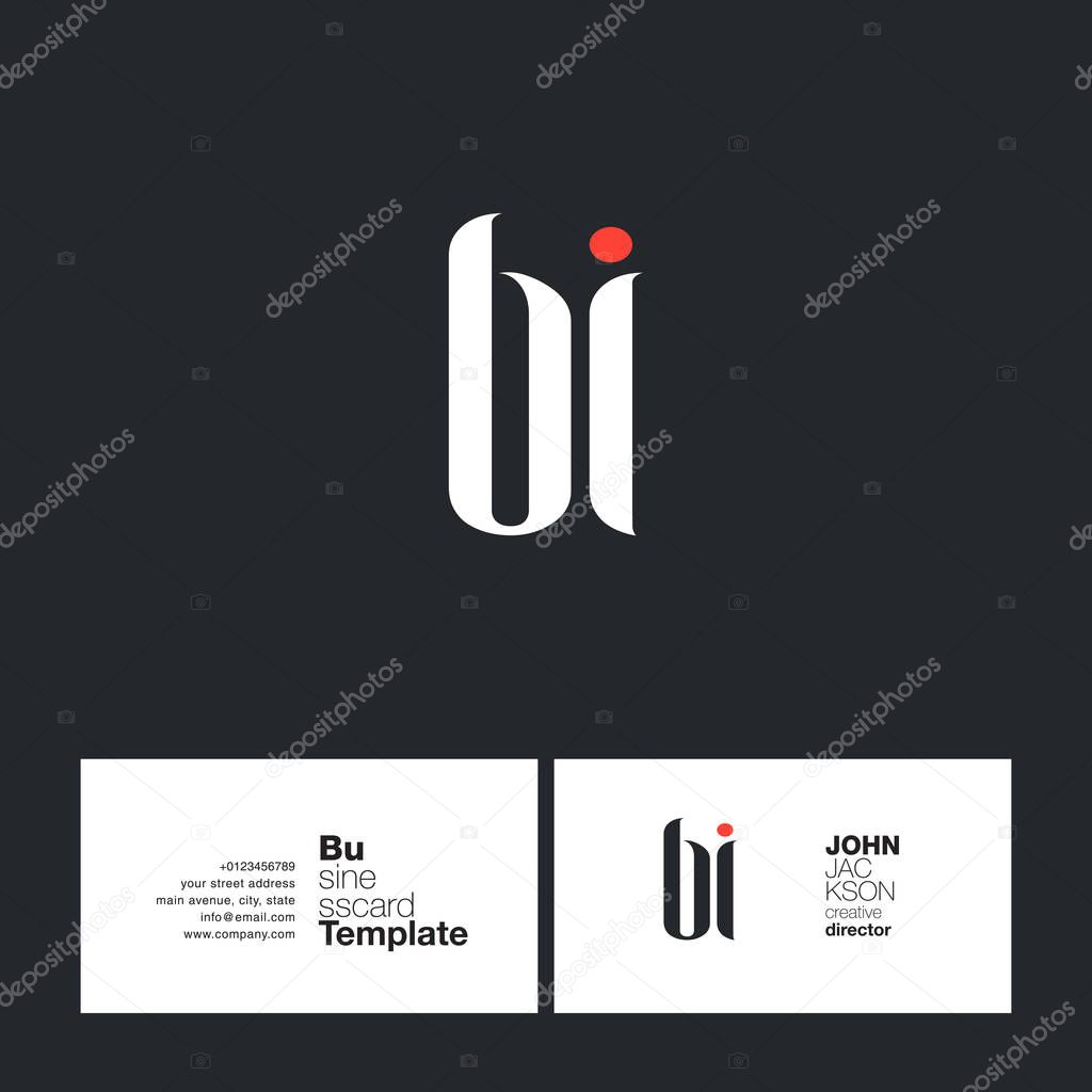 BI Joint Letters Logo with Business Card Template Vector