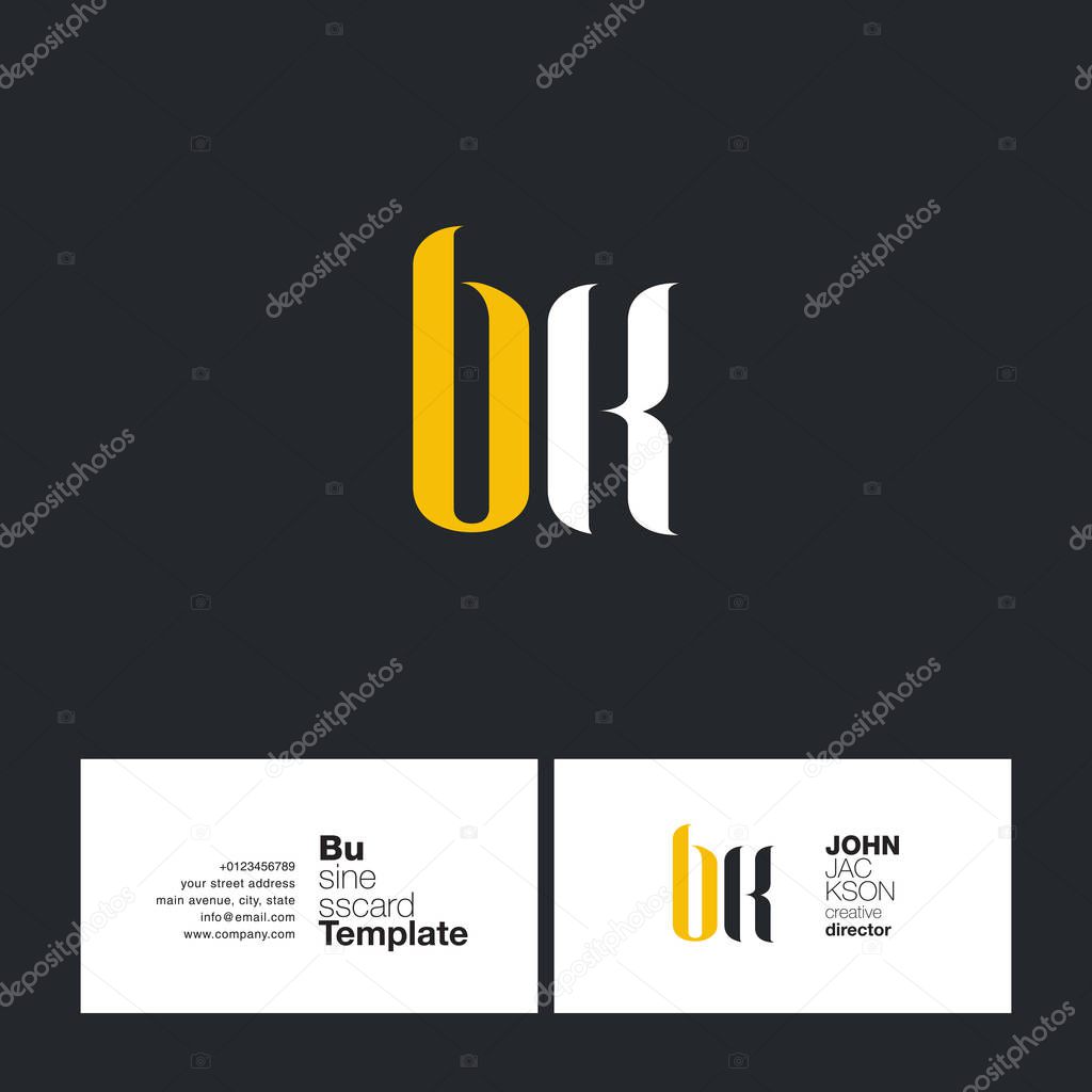 BK Joint Letters Logo with Business Card Template Vector