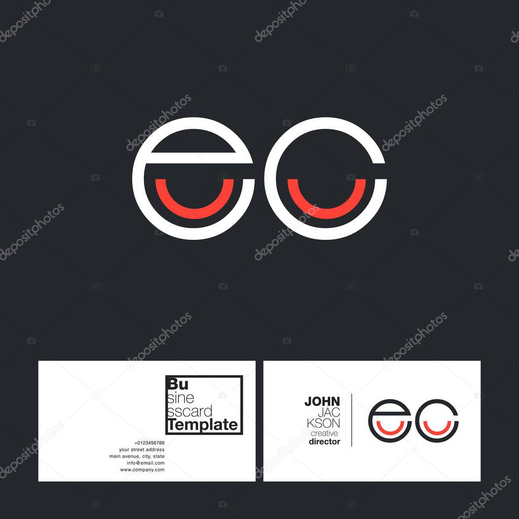 Round letters EC company logo, with business card template vector illustration, corporate identity
