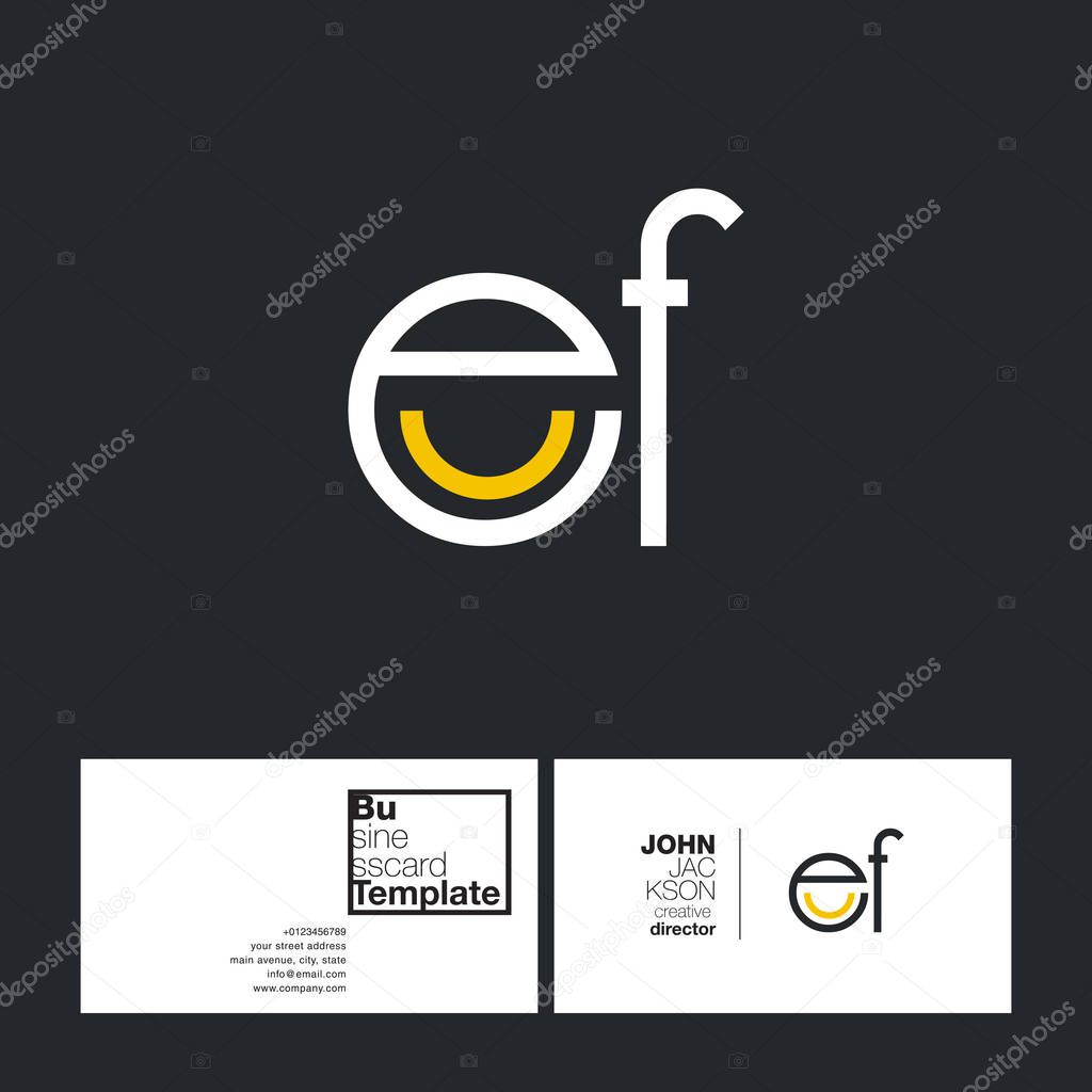 Round letters EF company logo, with business card template vector illustration, corporate identity