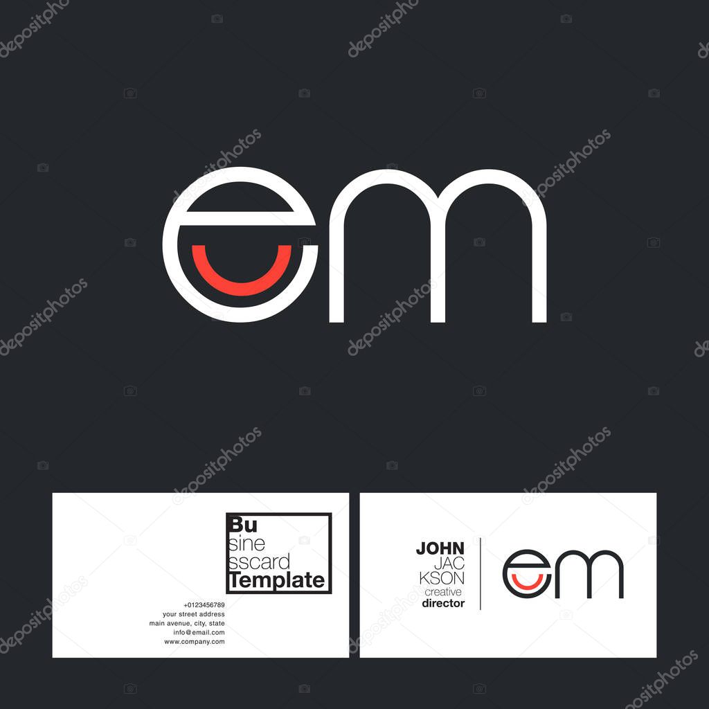 Round letters EM company logo, with business card template vector illustration, corporate identity