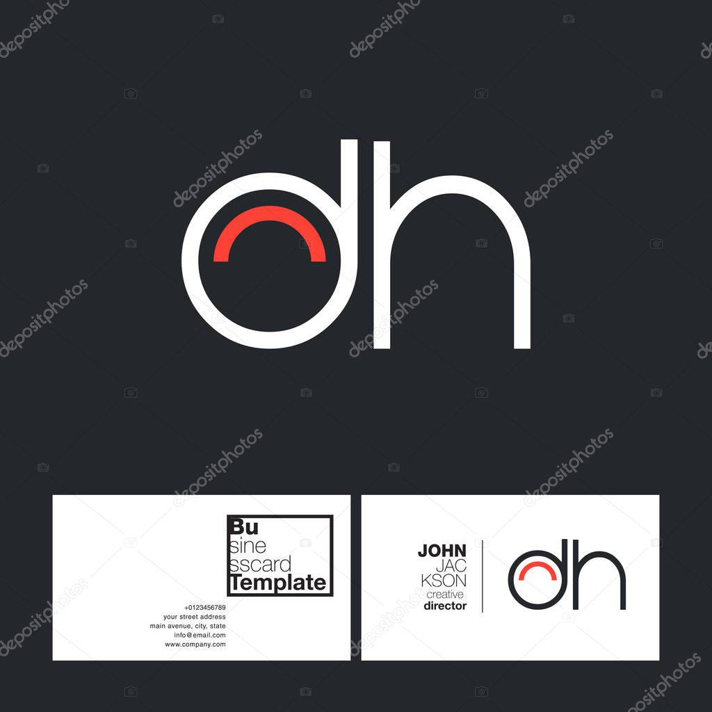 Round letters DH company logo, with business card template vector illustration, corporate identity