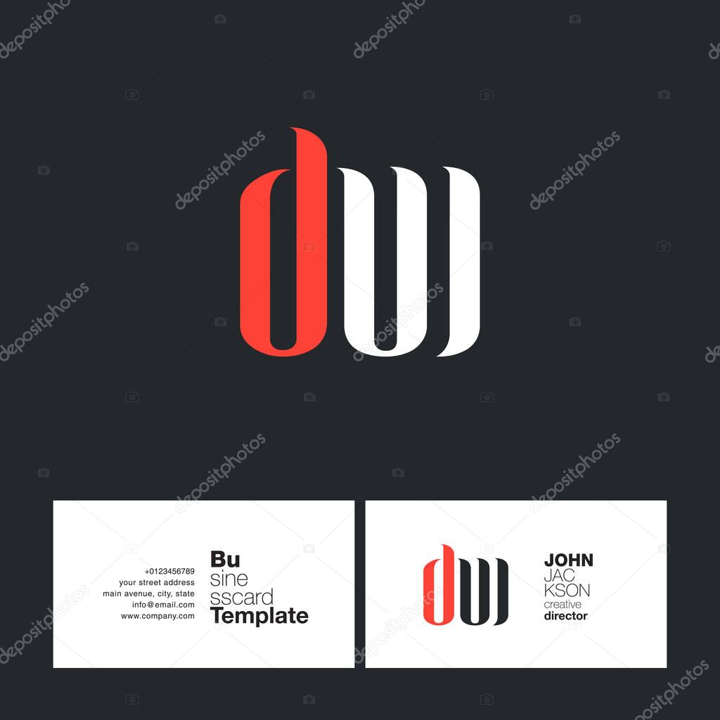 DW Joint Letters Logo with Business Card Template Vector