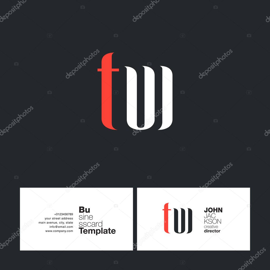 TW Joint Letters Logo with Business Card Template Vector