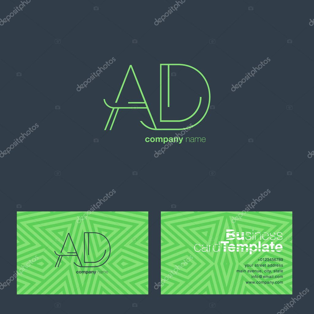 Thin Line letter AD Company Logo, with Business Card Template Vector illustration, corporate identity