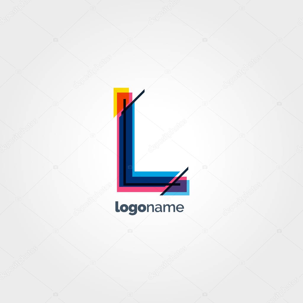 L colorful single Letter Company Logo template, with Business Card Template Vector illustration, corporate identity
