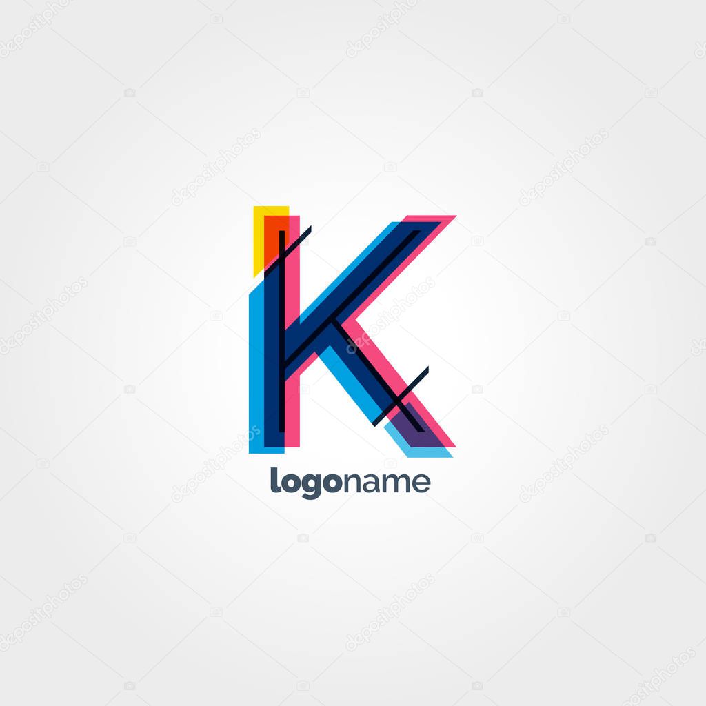K colorful single Letter Company Logo template, with Business Card Template Vector illustration, corporate identity