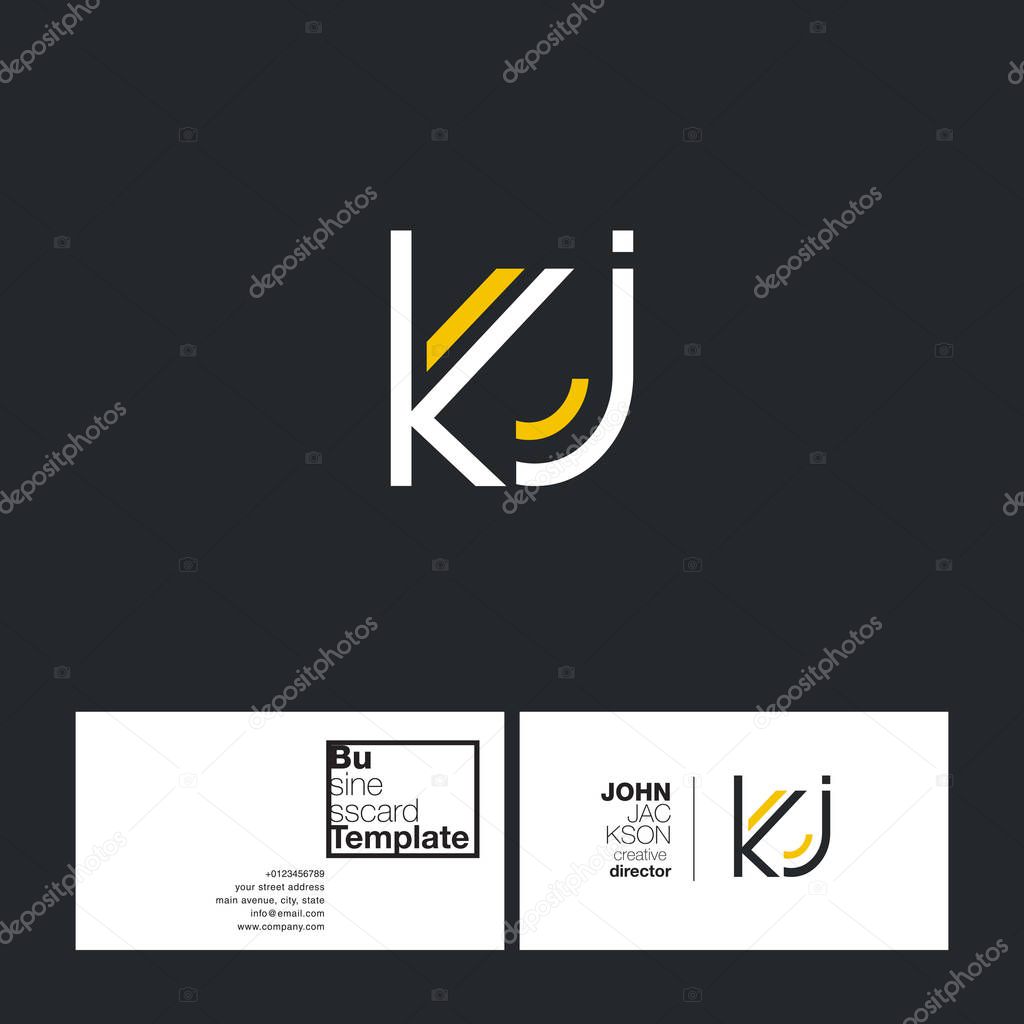 Round letters KJ Company Logo, with Business Card Template Vector illustration, corporate identity