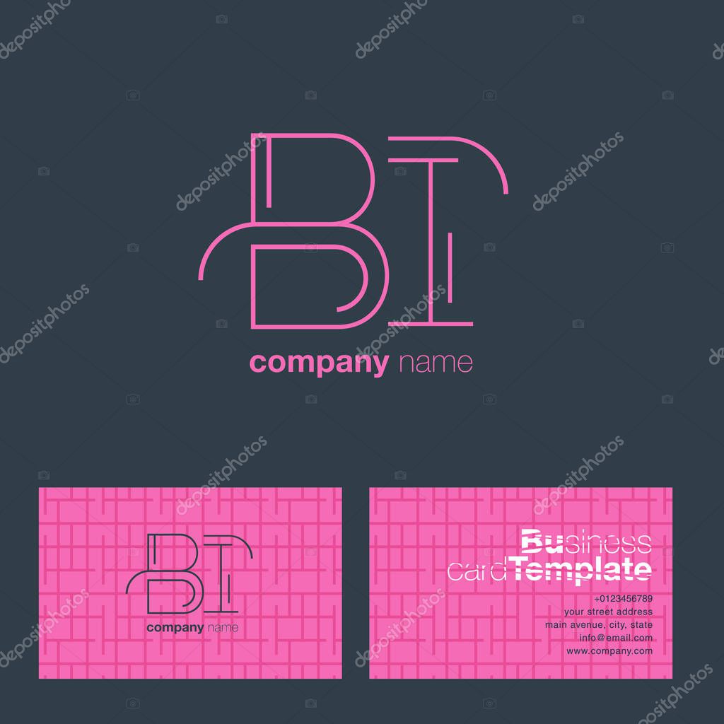 Thin Line letter BI Company Logo, with Business Card Template Vector illustration, corporate identity
