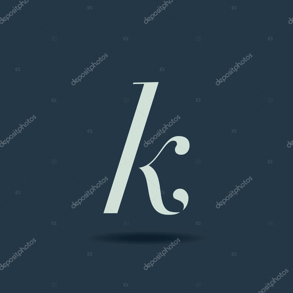 K  Italic Single Letter Logo, Business Card Template, Vector