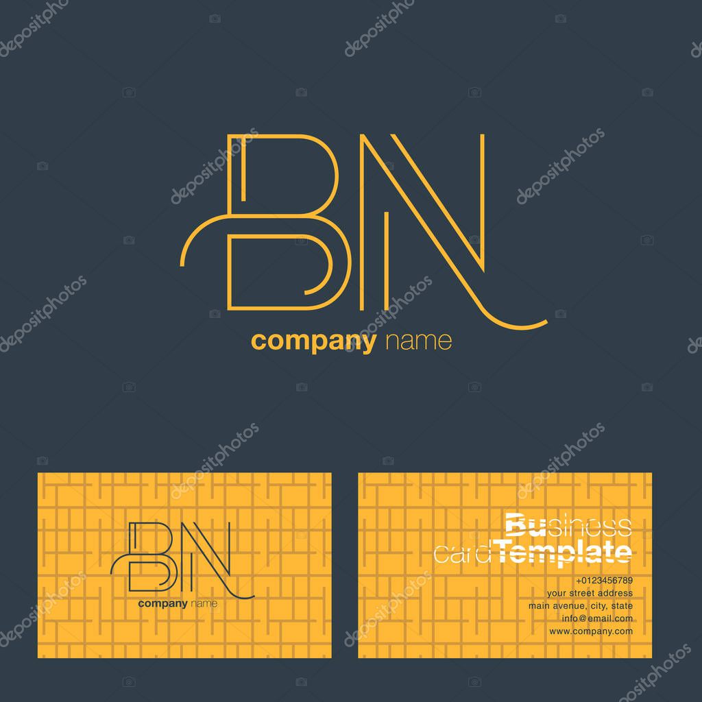 Thin Line letter BN Company Logo, with Business Card Template Vector illustration, corporate identity