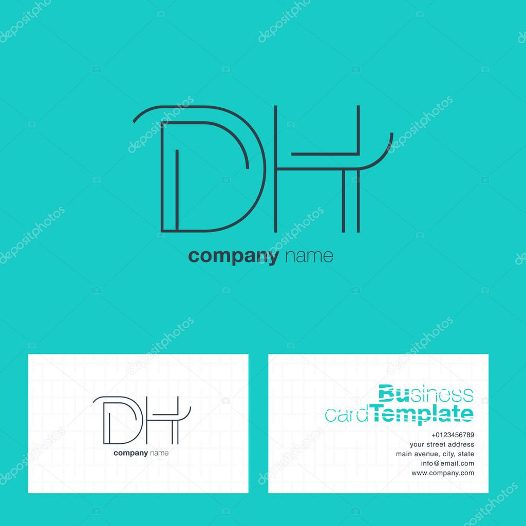 Thin Line letter DH  Company Logo, with Business Card Template Vector illustration, corporate identity