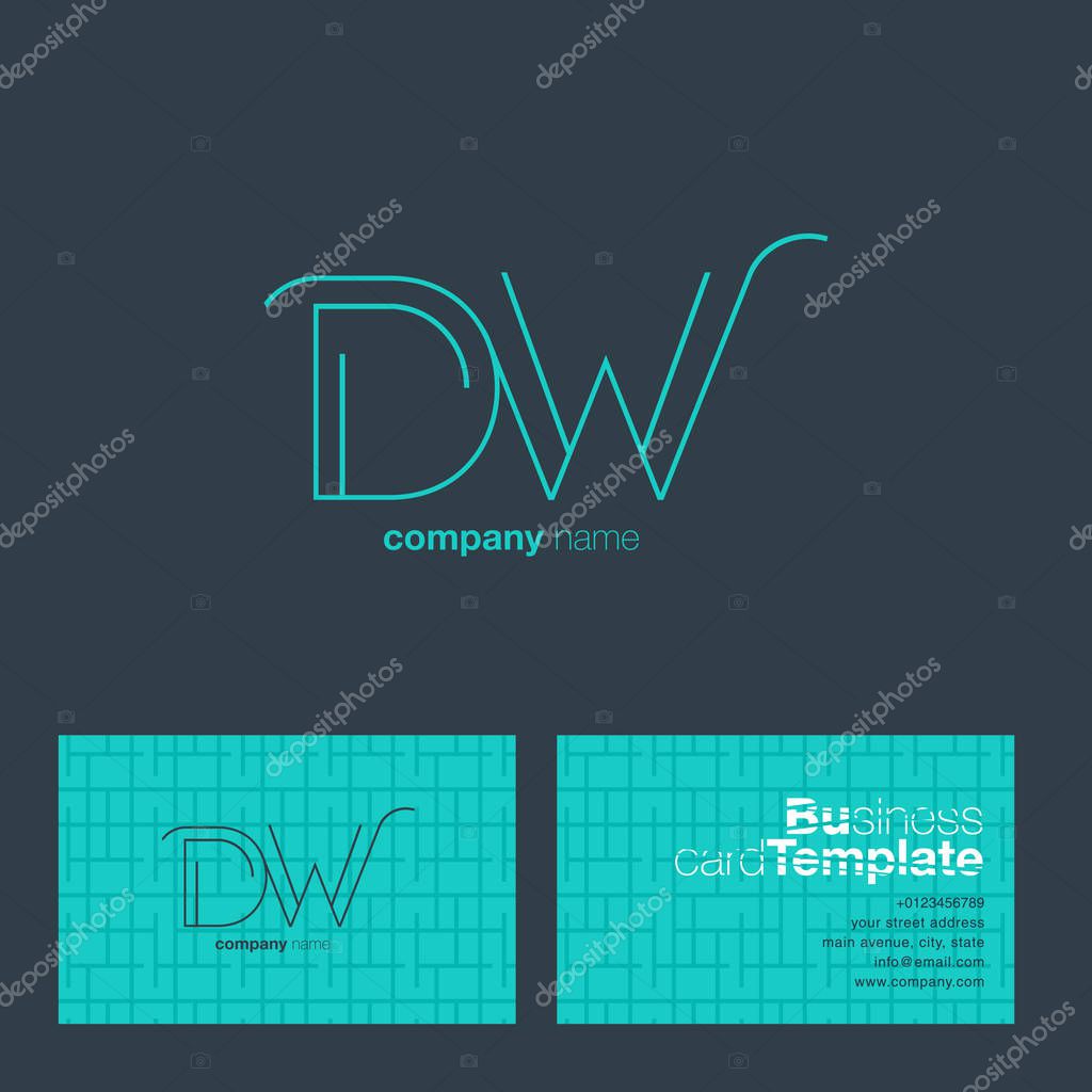 Thin Line letter DW  Company Logo, with Business Card Template Vector illustration, corporate identity