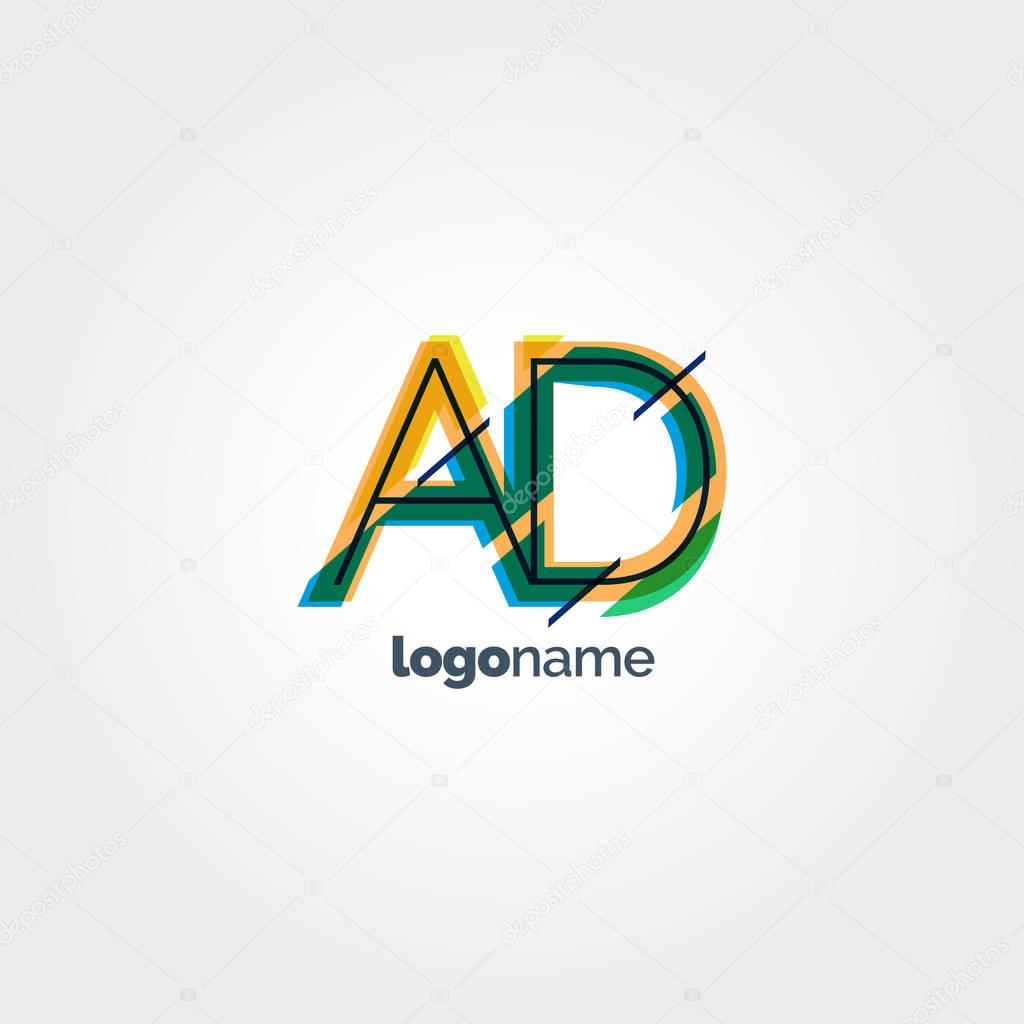 AD colorful Letters Company Logo template, with Business Card Template Vector illustration, corporate identity