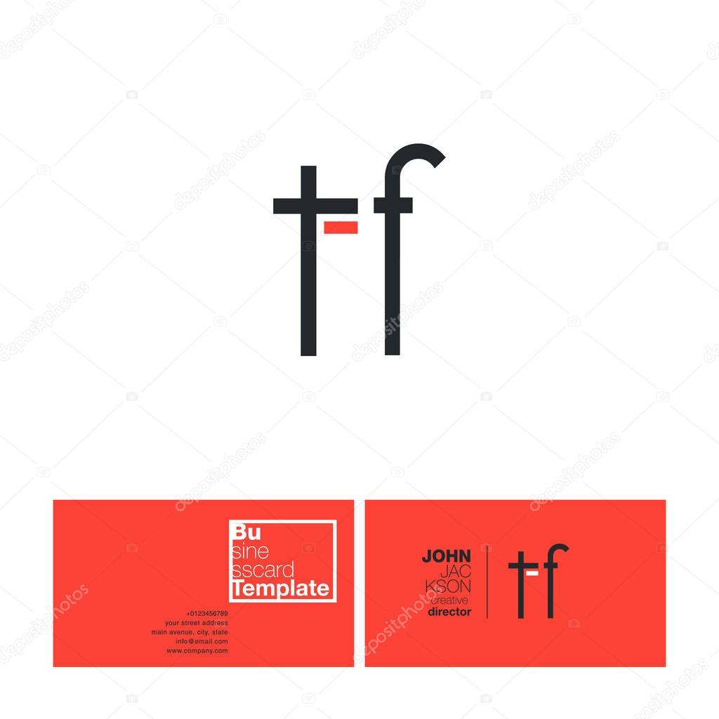 TF Round Letters Logo with Business Card Template Vector