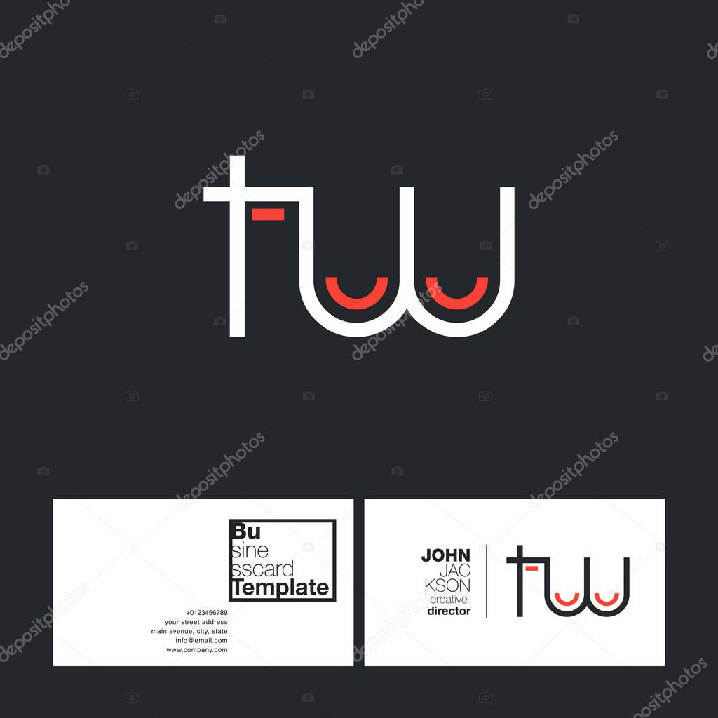 TW Round Letters Logo with Business Card Template Vector