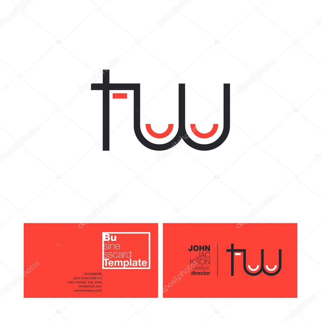 TW Round Letters Logo with Business Card Template Vector