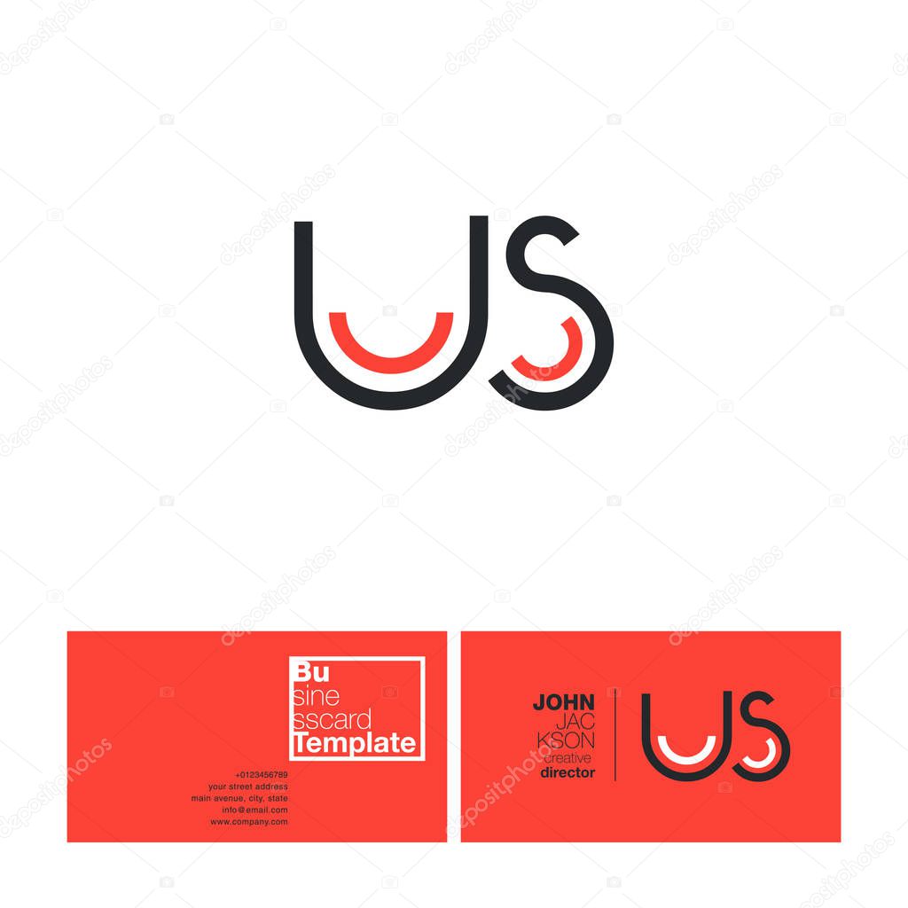 US Round Letters Logo with Business Card Template Vector