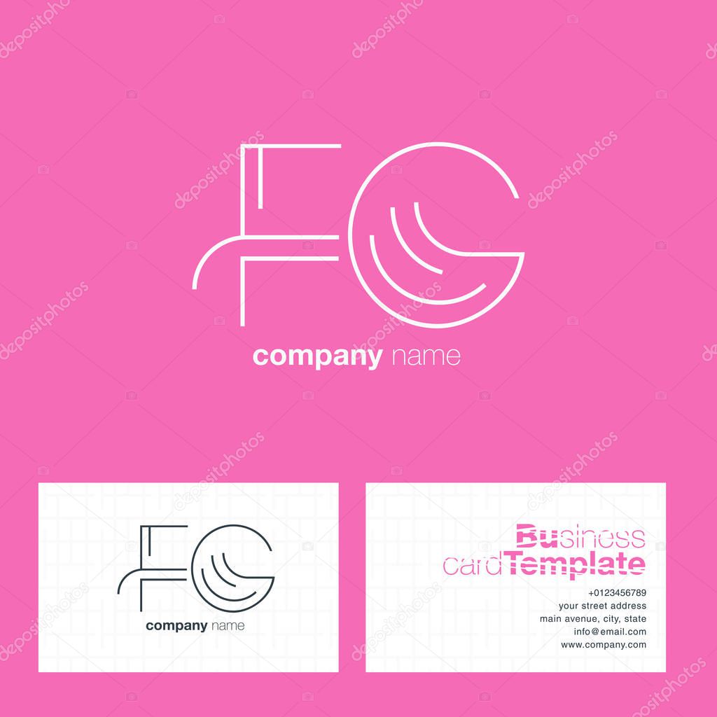 FG Line Letters Logo with Business Card Template Vector