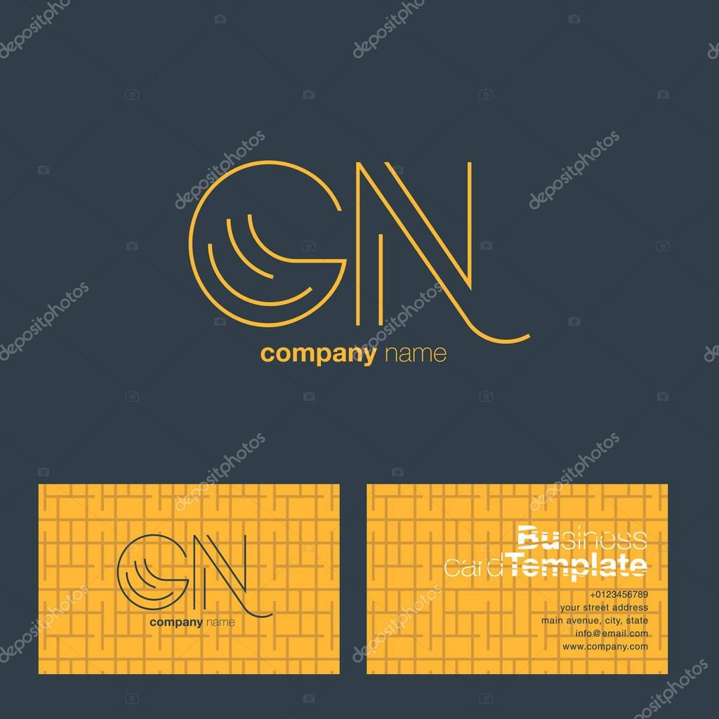 GN Line Letters Logo with Business Card Template Vector