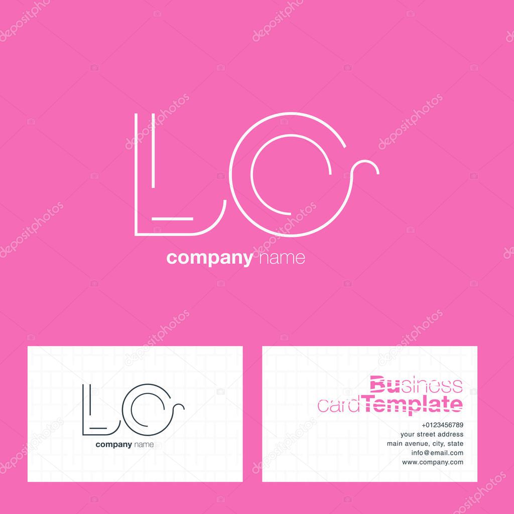LO Line Letters Logo with Business Card Template Vector