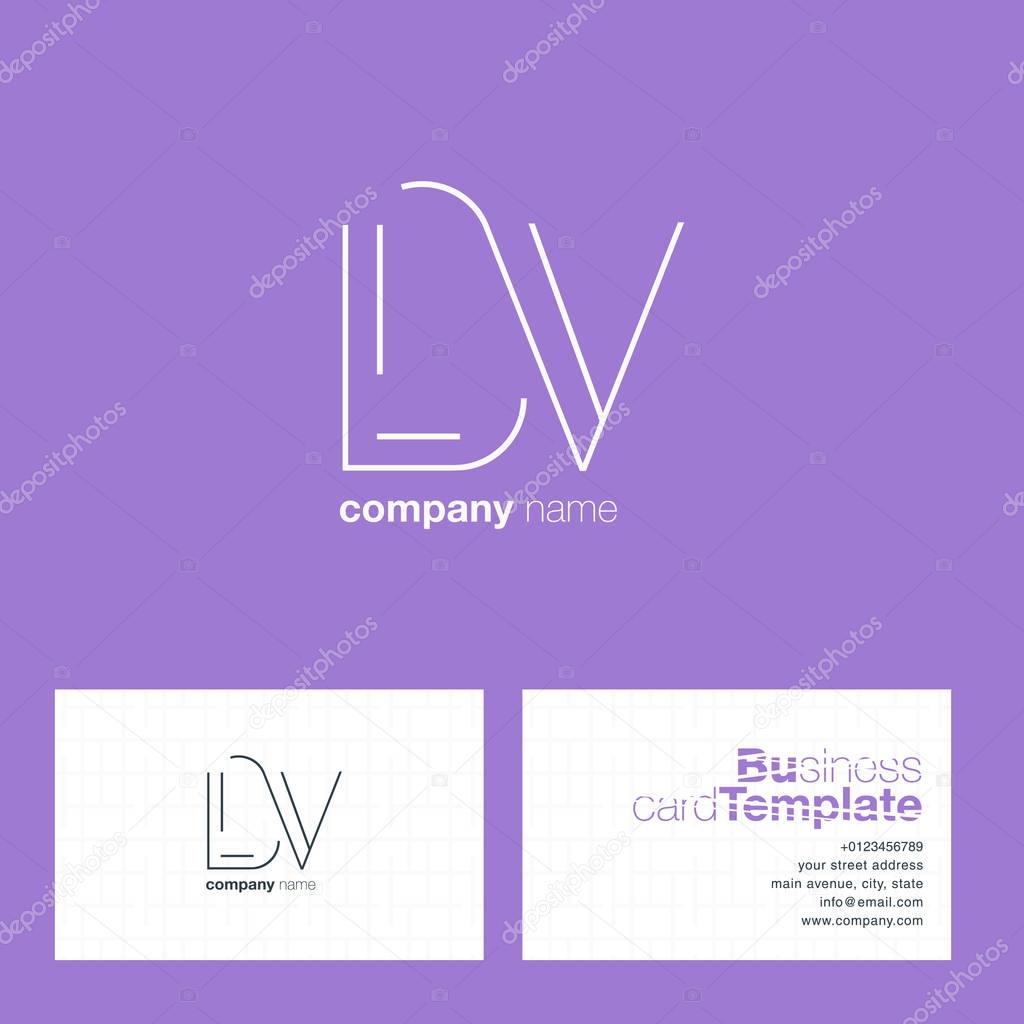 LV Line Letters Logo with Business Card Template Vector