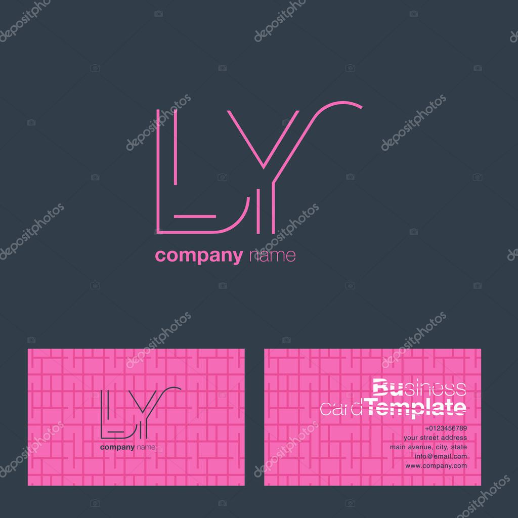 LY Line Letters Logo with Business Card Template Vector