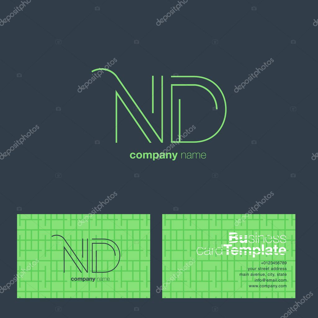ND Line Letters Logo with Business Card Template Vector