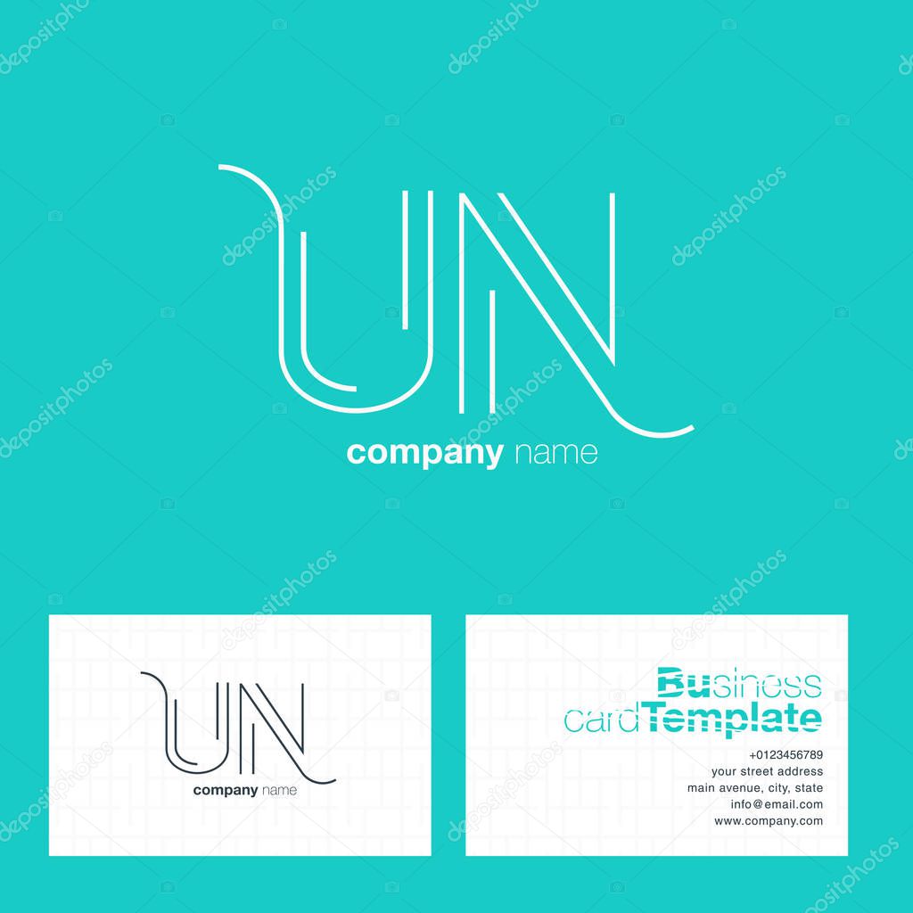 UN Line Letters Logo with Business Card Template Vector