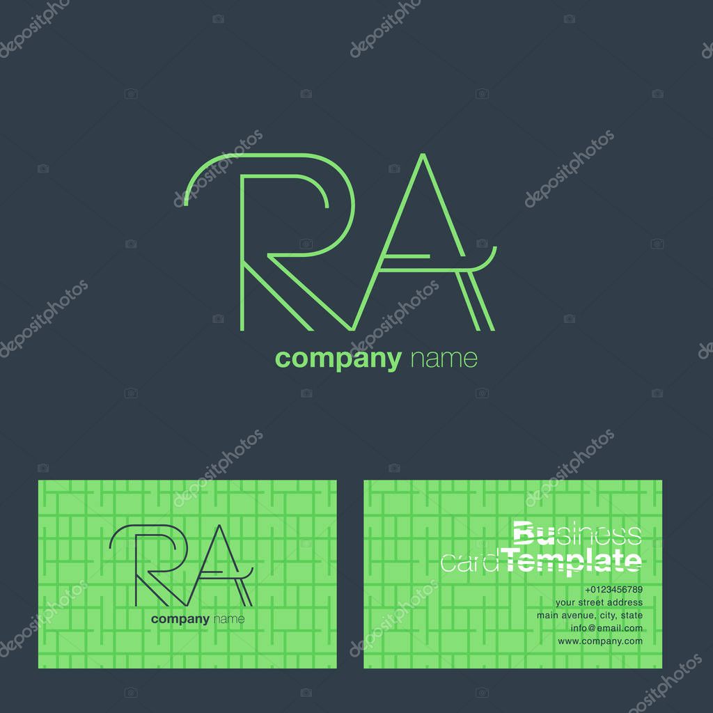 RA Line Letters Logo with Business Card Template Vector