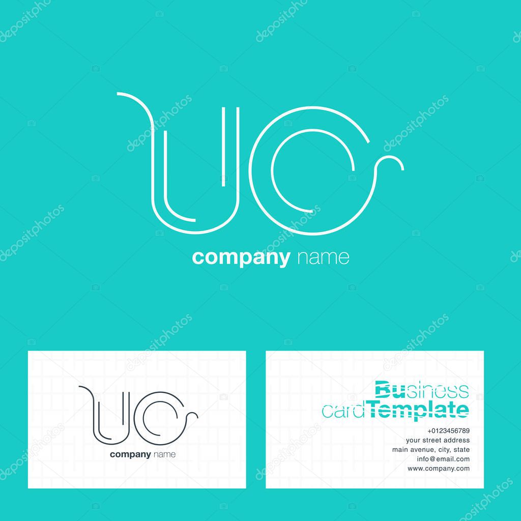UO Line Letters Logo with Business Card Template Vector