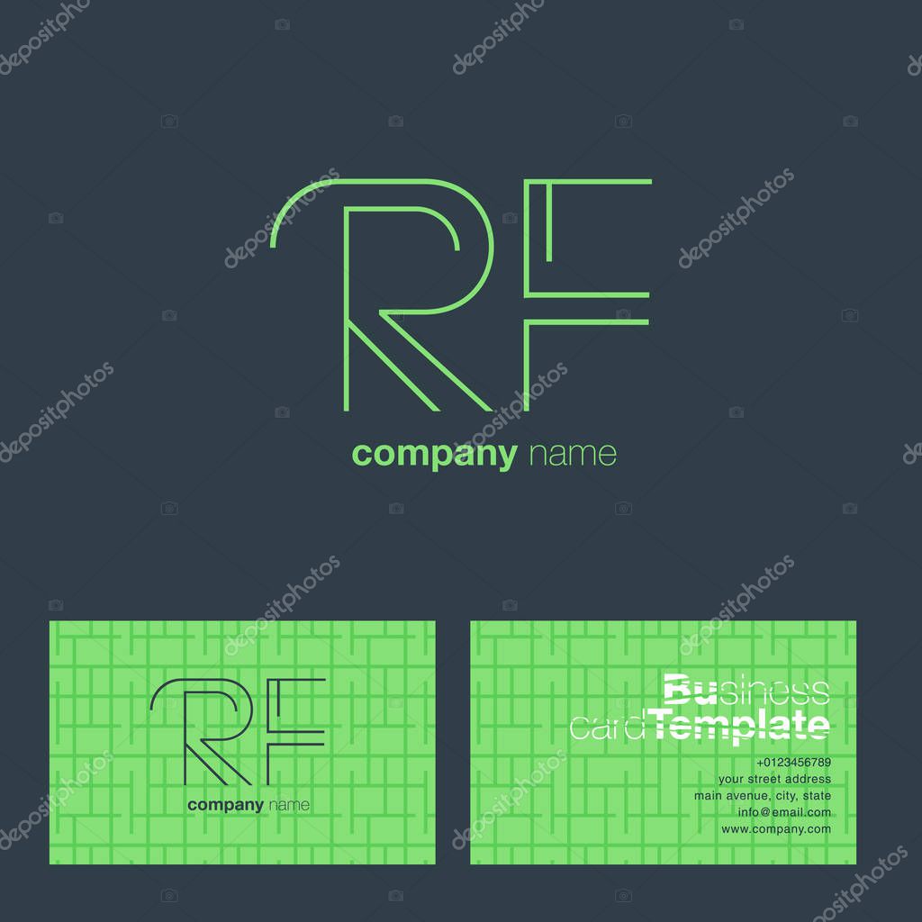 RF Line Letters Logo with Business Card Template Vector