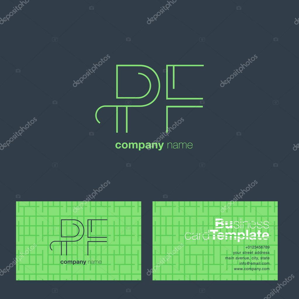 PF Line Letters Logo with Business Card Template Vector
