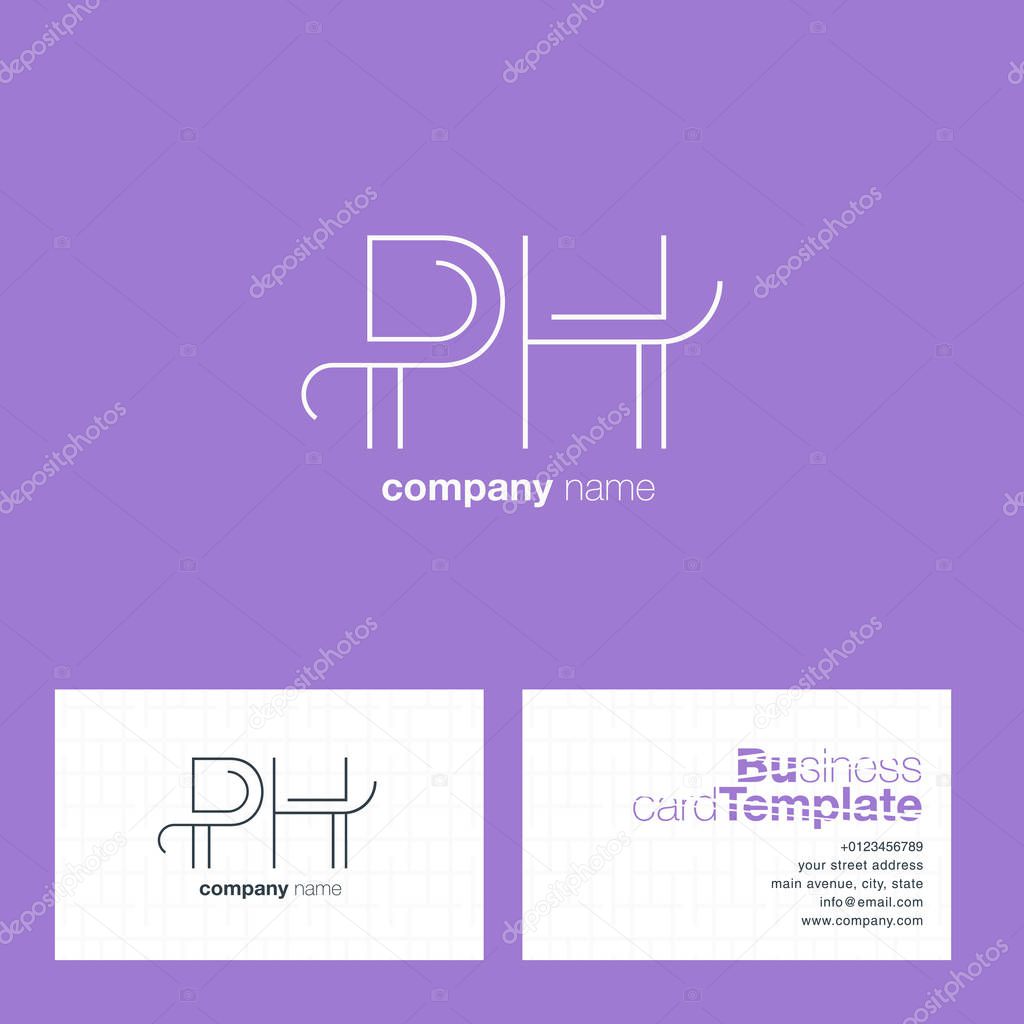 PH Line Letters Logo with Business Card Template Vector