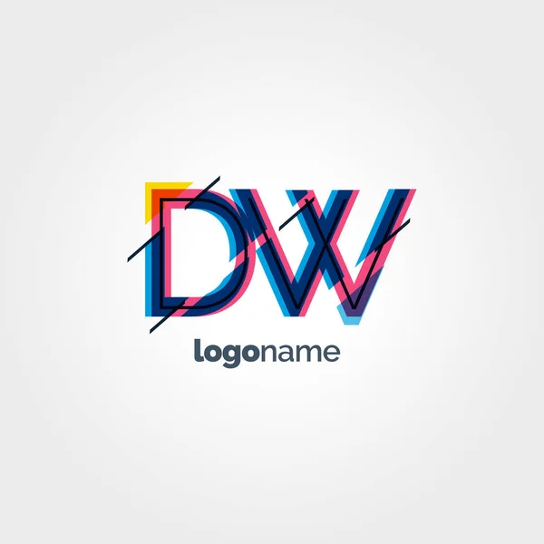 Logotipo de letras multicolor DW — Vector de stock