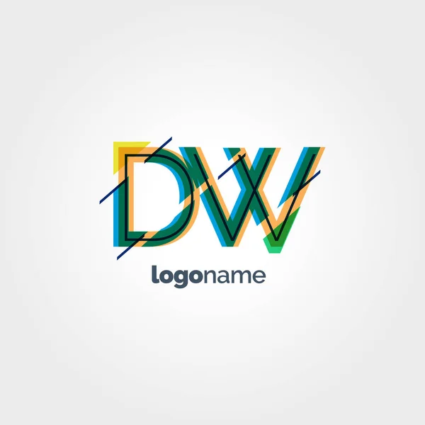 Logotipo de letras multicolor DW — Vector de stock