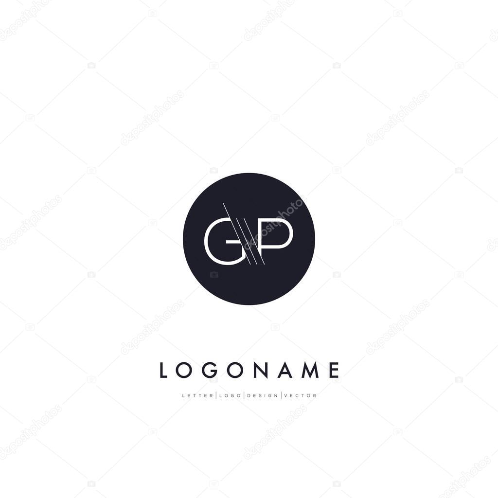Line cut letters logo GP contemporary company logo,  vector illustration, corporate identity.