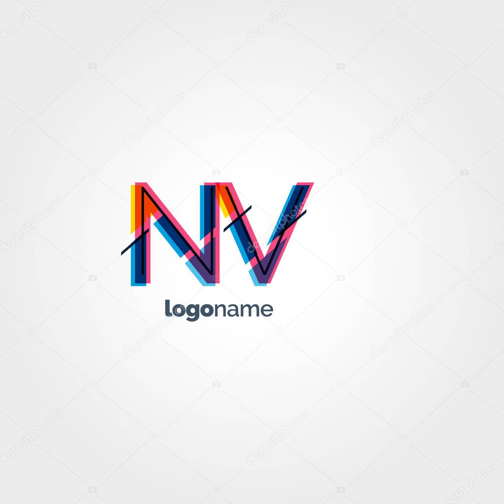 NV multicolored Letters Company Logo template. Vector illustration, corporate identity