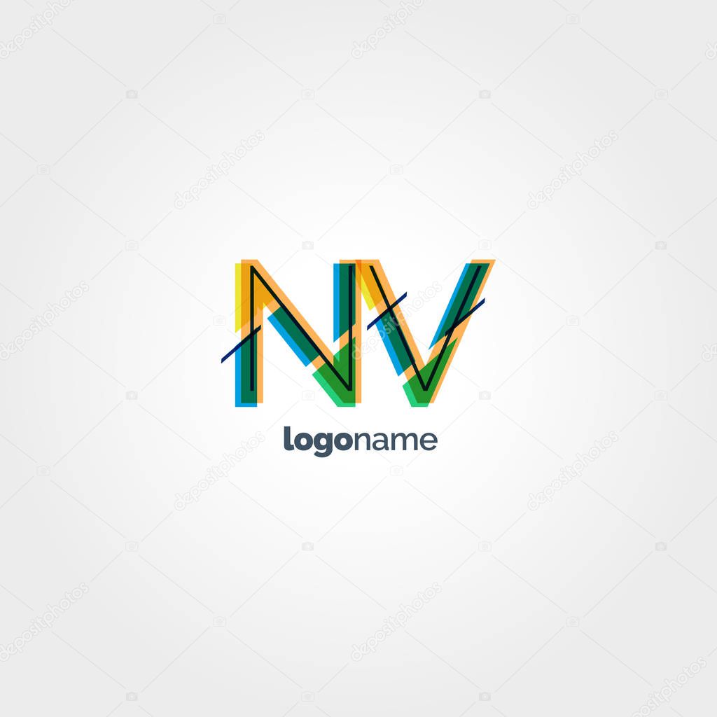 NV multicolored Letters Company Logo template. Vector illustration, corporate identity