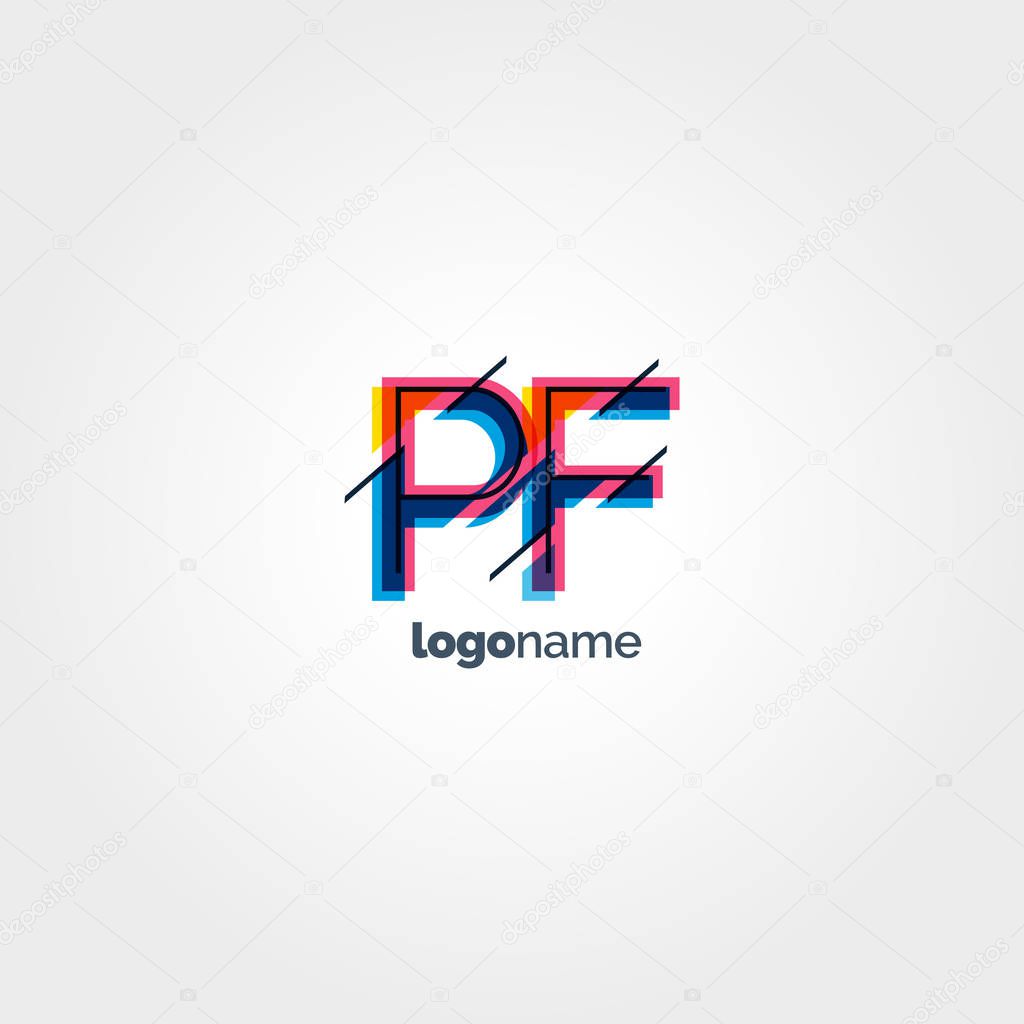 PF multicolored Letters Company Logo template. Vector illustration, corporate identity