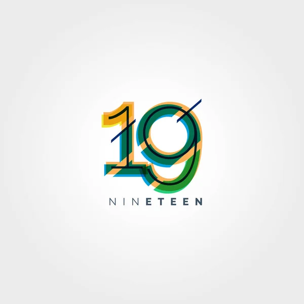 Dígito número contemporâneo 19 logotipo —  Vetores de Stock