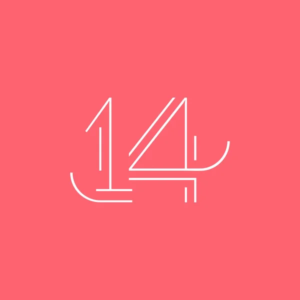 Dígito número contemporâneo 14 logotipo —  Vetores de Stock