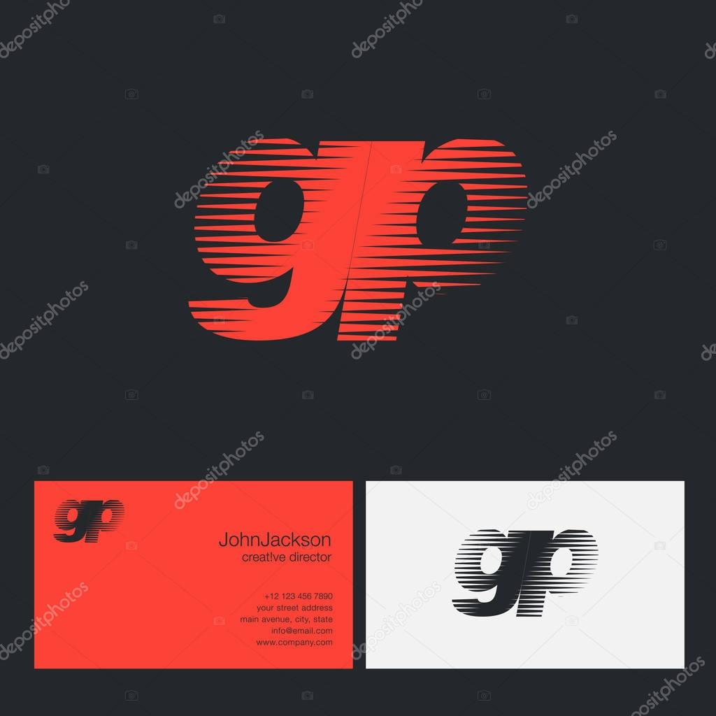 GP speed motion style Letters Company Logo, with Business Card Template Vector illustration, corporate identity