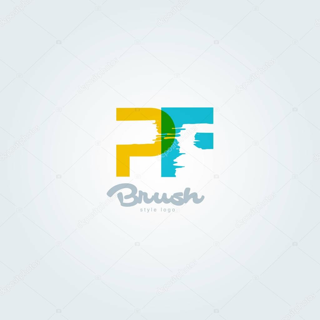 Vector illustration design of joint letters logo Pf, multicolour style letters